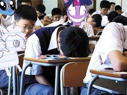 Size: 340x255 | Tagged: safe, trixie, twilight sparkle, oc, oc:sketchy the notebook pony, g4, creepy, hey you, irl, lined paper, photo, quality, shitposting, sleeping, twilight snapple, why, wtf