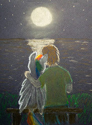 Size: 351x480 | Tagged: safe, artist:el-yeguero, rainbow dash, human, g4, hug, moon, night