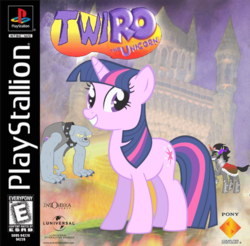 Size: 900x884 | Tagged: safe, artist:nickyv917, artist:puetsua, artist:vaderpl, fido, king sombra, twilight sparkle, diamond dog, pony, unicorn, g4, crossover, e rating, esrb, female, mare, parody, playstation, playstation 1, pun, spyro the dragon (series), unicorn twilight