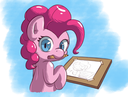 Size: 1051x800 | Tagged: safe, artist:phoenix-conrad, pinkie pie, g4, female, mouth hold, pencil, solo
