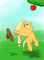 Size: 800x1100 | Tagged: safe, artist:olwell, applejack, g4, apple, female, jaws, jumping, movie, sharp teeth, solo