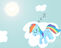 Size: 1280x1024 | Tagged: safe, artist:colinmlp, rainbow dash, g4, cloud, cloudy, drool, sleeping, zzz