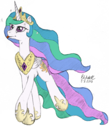 Size: 839x969 | Tagged: safe, artist:poldekpl, princess celestia, g4, derp, female, simple background, solo, tongue out, traditional art