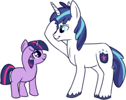 Size: 490x391 | Tagged: safe, artist:lulubell, shining armor, twilight sparkle, pony, unicorn, g4, female, filly, male, salute, siblings, simple background, transparent background, unicorn twilight, younger