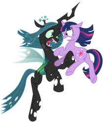 Size: 5091x6000 | Tagged: safe, artist:andypriceart, artist:masem, idw, queen chrysalis, twilight sparkle, changeling, changeling queen, pony, unicorn, g4, the return of queen chrysalis, spoiler:comic, absurd resolution, butt, combat, cut, female, fight, good vs evil, idw showified, mare, plot, simple background, transparent background, unicorn twilight, vector