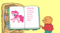 Size: 538x299 | Tagged: safe, edit, edited screencap, editor:digipony 5afd, screencap, pinkie pie, g4, book, simple background, the berenstain bears, yellow background