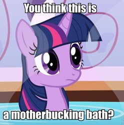 Size: 706x712 | Tagged: safe, edit, edited screencap, screencap, twilight sparkle, g4, bath, female, image macro, solo