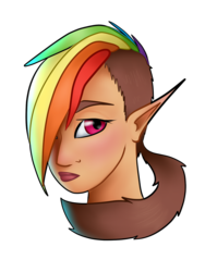 Size: 1200x1600 | Tagged: safe, artist:robynne, rainbow dash, human, g4, elf ears, humanized