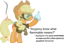 Size: 6744x4571 | Tagged: safe, artist:jittery-the-dragon, applejack, earth pony, pony, g4, absurd resolution, alchemist, female, fire, goggles, pathfinder, simple background, solo, transparent background