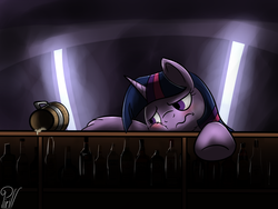 Size: 1280x960 | Tagged: safe, artist:pirill, twilight sparkle, pony, g4, 30 minute art challenge, blushing, drunk, drunk twilight, female, frown, leaning, sad, solo, tankard, wavy mouth