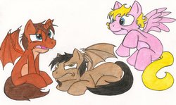 Size: 900x535 | Tagged: safe, artist:nightlight12, bat pony, bat pony unicorn, hybrid, pegasus, pony, unicorn, bat ponified, horn, ponified, species swap, the land before time