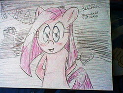 Size: 640x480 | Tagged: safe, artist:drblarts, pinkie pie, earth pony, pony, g4, 30 minute art challenge, bipedal, blushing, female, pinkamena diane pie, solo, traditional art