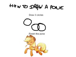 Size: 800x600 | Tagged: safe, artist:combonicko, applejack, earth pony, pony, g4, female, first you draw a circle, grin, how to draw an owl meme, ironic tutorial, mouth hold, pone, smiling, solo, straw in mouth, tutorial, wink