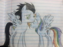 Size: 1024x765 | Tagged: safe, artist:little-miss-oshawott, rainbow dash, soarin', g4, female, lined paper, male, photo, ship:soarindash, shipping, straight, traditional art