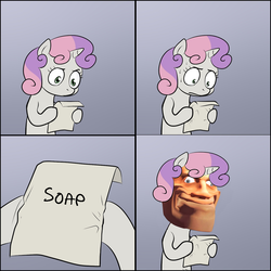 Size: 1280x1280 | Tagged: safe, sweetie belle, g4, derp, exploitable meme, gmod, meme, rubberfruit, soap, soap trilogy, soldier, soldier (tf2), sweetie doe, sweetie's note meme, team fortress 2