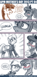 Size: 500x1031 | Tagged: safe, artist:johnjoseco, derpy hooves, princess luna, oc, oc:fausticorn, alicorn, pony, ask princess molestia, g4, ask, comic, lauren faust, leon s. kennederpy, leon s. kennedy, mother's day, resident evil, resident evil 4