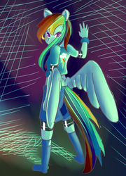 Size: 721x1000 | Tagged: safe, artist:penlink, rainbow dash, anthro, g4, ambiguous facial structure, butt wings