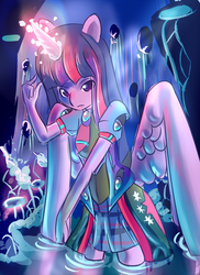 Size: 800x1100 | Tagged: safe, artist:penlink, twilight sparkle, anthro, g4, ambiguous facial structure, cave, female, solo, twilight sparkle (alicorn)