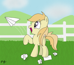 Size: 561x494 | Tagged: safe, artist:graciegirl328, noi, earth pony, pony, g4, paper airplane