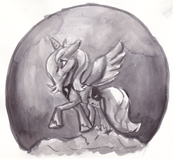 Size: 2504x2303 | Tagged: safe, artist:sanr4, princess luna, g4, female, grayscale, monochrome, s1 luna, solo, traditional art