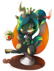 Size: 1145x1489 | Tagged: safe, artist:maren, queen chrysalis, changeling, changeling queen, g4, female, glasses, solo