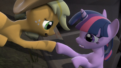 Size: 1600x900 | Tagged: safe, applejack, twilight sparkle, g4, 3d, gmod, help