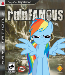 Size: 788x900 | Tagged: safe, artist:nickyv917, rainbow dash, g4, crossover, infamous, parody, pun, vector
