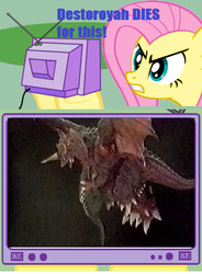 Size: 445x606 | Tagged: safe, fluttershy, kaiju, g4, destoroyah, exploitable meme, flutterrage, godzilla, godzilla (series), godzilla junior, godzilla vs destoroyah, tv meme