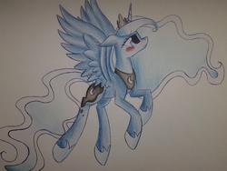 Size: 2048x1536 | Tagged: safe, artist:lshine, princess luna, g4, blushing, female, simple background, solo, traditional art