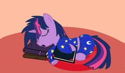 Size: 1600x928 | Tagged: safe, artist:sirradical, twilight sparkle, g4, book, clothes, cute, pajamas, rug, sleeping, twiabetes