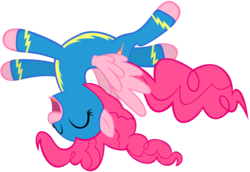 Size: 7500x5170 | Tagged: safe, artist:maximillianveers, pinkie pie, pegasus, pony, g4, absurd resolution, eyes closed, female, open mouth, open smile, pegasus pinkie pie, race swap, simple background, smiling, solo, transparent background, upside down, vector, wonderbolts, wonderbolts uniform