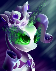 Size: 3000x3800 | Tagged: safe, artist:carligercarl, princess platinum, rarity, g4, bust, cloak, clothes, corrupted, corrupted rarity, crown, dark magic, female, magic, solo, sombra eyes