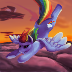 Size: 2000x2000 | Tagged: safe, artist:nuttychooky, rainbow dash, g4, cloud, cloudy, female, flying, solo