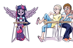 Size: 1361x900 | Tagged: safe, artist:averagedraw, twilight sparkle, human, equestria girls, g4, chair, classroom, desk, glasses