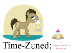 Size: 1024x744 | Tagged: safe, artist:vampteen83, derpy hooves, doctor whooves, time turner, earth pony, pony, g4, age regression, baby, baby bottle, baby pony, cookie, diaper, filly, food, muffin, simple background, time travel, transparent background