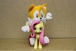 Size: 800x533 | Tagged: artist needed, source needed, safe, fluttershy, g4, crossover, irl, male, miles "tails" prower, photo, sonic the hedgehog (series), toy