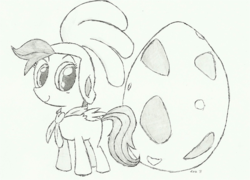 Size: 1252x902 | Tagged: safe, artist:lozfoe444, scootaloo, g4, billy hatcher, billy hatcher and the giant egg, cosplay, crossover, scootachicken, sega, sketch, traditional art