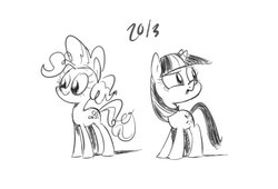 Size: 1084x737 | Tagged: safe, artist:burrburro, pinkie pie, twilight sparkle, g4, monochrome, sketch