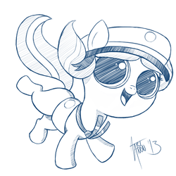 Size: 800x800 | Tagged: safe, artist:aa, oc, oc only, oc:dulce deleche, earth pony, pony, ask a filly scout, big eyes, blank flank, dilated pupils, female, filly, filly guides, monochrome, pigtails, sketch, solo