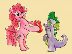 Size: 1500x1124 | Tagged: safe, artist:jrrhack, pinkie pie, spike, g4, gem