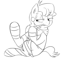 Size: 592x568 | Tagged: safe, artist:nohooves, ms. harshwhinny, pony, g4, clothes, female, monochrome, socks, solo, striped socks