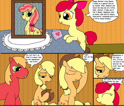 Size: 1716x1472 | Tagged: safe, artist:purfectprincessgirl, apple bloom, applejack, big macintosh, earth pony, pony, g4, apple siblings, applejack's mom, comic, ma apple, male, mother's day, sad, stallion