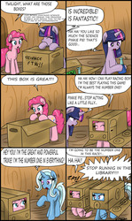 Size: 1842x3090 | Tagged: safe, artist:ciriliko, pinkie pie, trixie, twilight sparkle, g4, box, comic, creeper, engrish, princess bubblegum, zas, zas 500