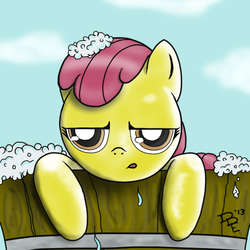 Size: 512x512 | Tagged: safe, artist:plinko, apple bloom, g4, bath, bubble, cute, female, solo, wet mane