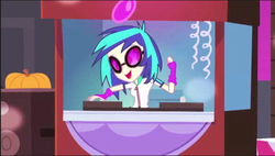 Size: 598x339 | Tagged: safe, screencap, dj pon-3, vinyl scratch, human, equestria girls, g4, my little pony equestria girls, canterlot high, fall formal, female, gym, solo, this is our big night