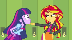 Size: 1366x768 | Tagged: safe, screencap, sunset shimmer, twilight sparkle, human, equestria girls, g4, my little pony equestria girls, duo