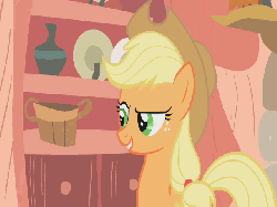 Size: 640x480 | Tagged: safe, screencap, applejack, g4, look before you sleep, season 1, animated, eating, female, food, golden oaks library, puffy cheeks, solo, wrong aspect ratio