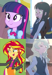 Size: 443x638 | Tagged: dead source, safe, screencap, sunset shimmer, twilight sparkle, human, equestria girls, g4, my little pony equestria girls, akko kagari, comparison, diana cavendish, little witch academia, similarities
