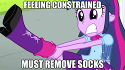 Size: 625x351 | Tagged: safe, edit, edited screencap, screencap, twilight sparkle, human, equestria girls, g4, my little pony equestria girls, boot, image macro