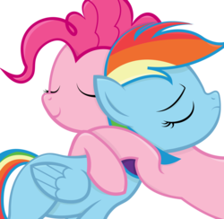 Size: 1280x1251 | Tagged: safe, artist:pinkamenadash, pinkie pie, rainbow dash, g4, female, hug, lesbian, ship:pinkiedash, shipping